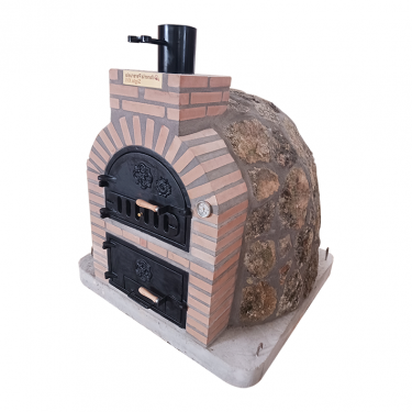 DOUBLE CHAMBER WOOD-FIRED OVEN WITH STOVETOP, FINISHED IN GRANITE STONE