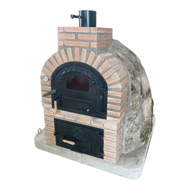 DOUBLE CHAMBER WOOD-FIRED OVEN WITH STOVETOP, FINISHED IN GRANITE STONE