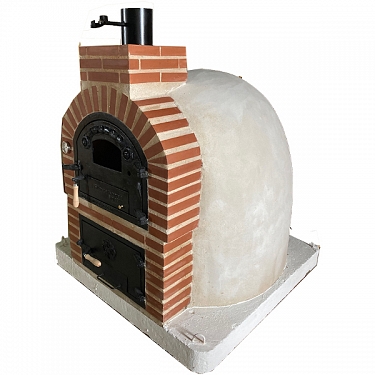 DOUBLE CHAMBER WOOD-FIRED OVEN WITH STOVETOP, FINISHED IN WHITE CEMENT