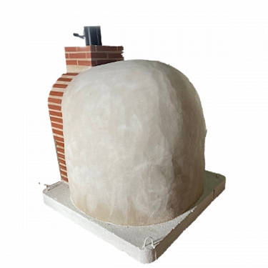 DOUBLE CHAMBER WOOD-FIRED OVEN WITH STOVETOP, FINISHED IN WHITE CEMENT