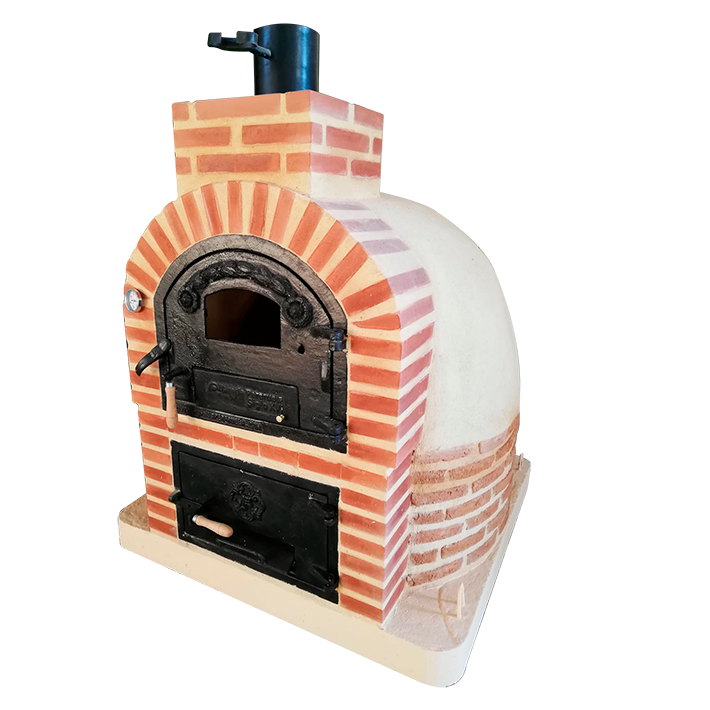 DOUBLE CHAMBER WOOD-FIRED OVEN WITH STOVETOP, FINISHED IN WHITE CEMENT